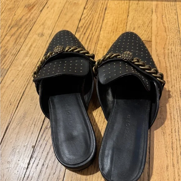 Kurt Geiger Black Mules with Gold Accents - Picture 3 of 4